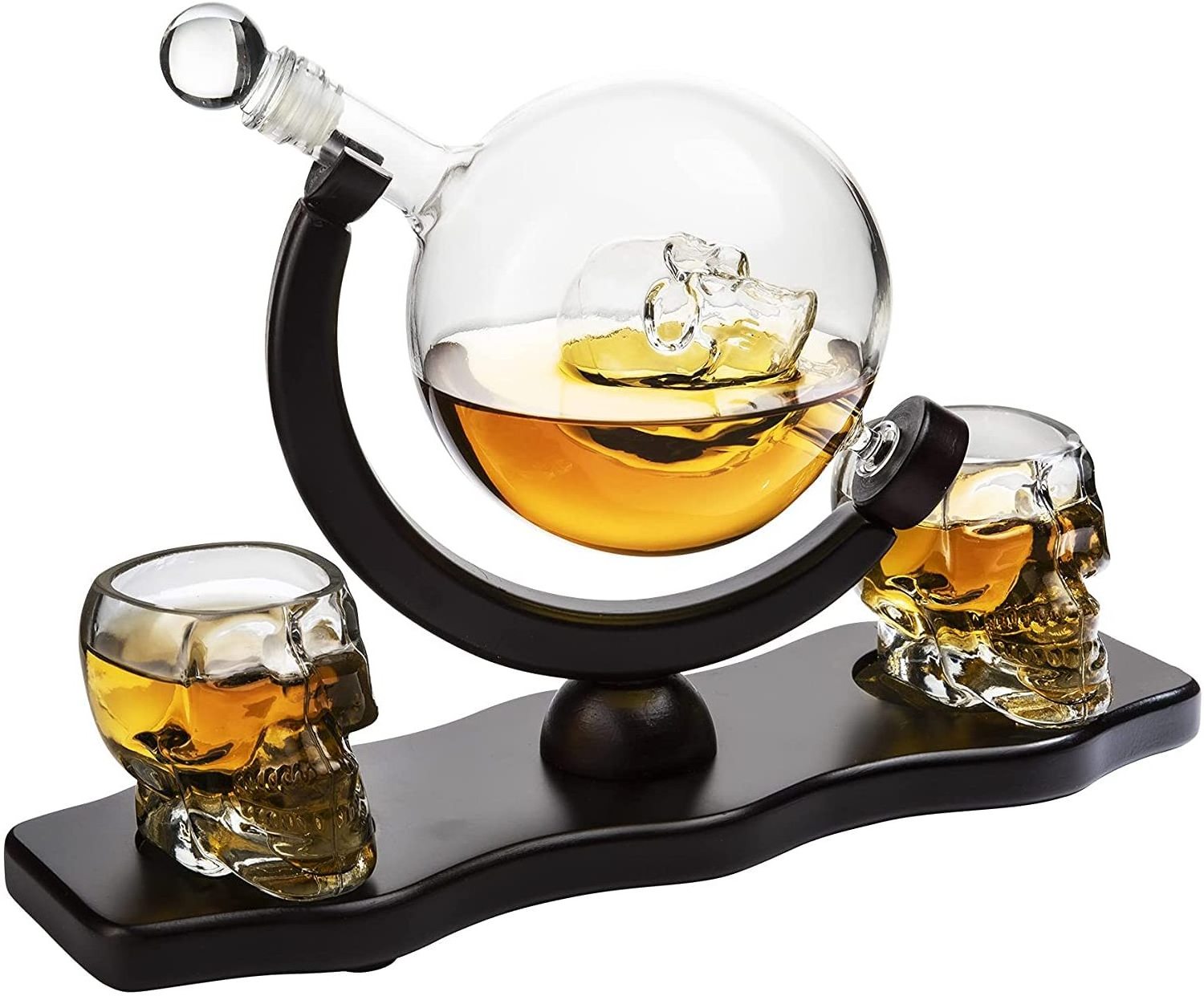 Whiskey Globe Decanter Set - 850 mL With 2 Head 3oz Skeletons Shot Glasses