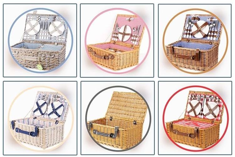 Wholesale Souvenir Food Storage Gift Wicker Picnic Basket Set For 4 For Bbq Picnic With Handle