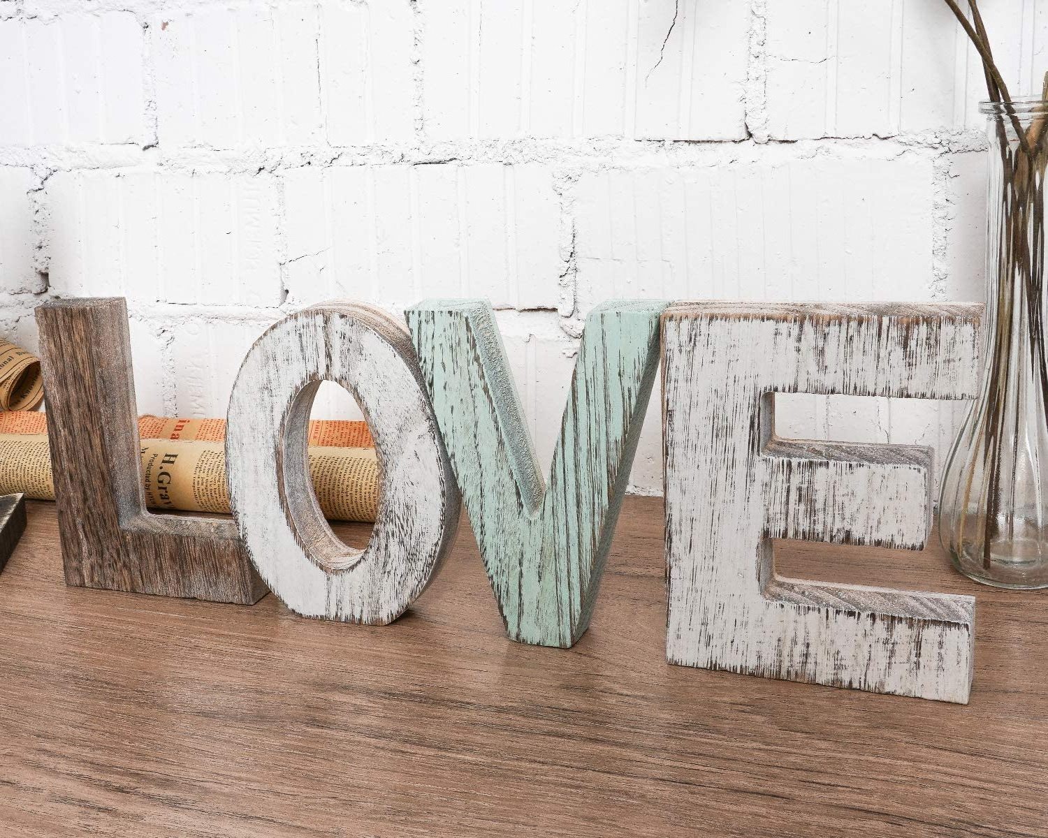 Wooden Blocks Rustic Letters Cutout Farmhouse Home Table Centerpiece Decor Wood Love Signs Wall Decor