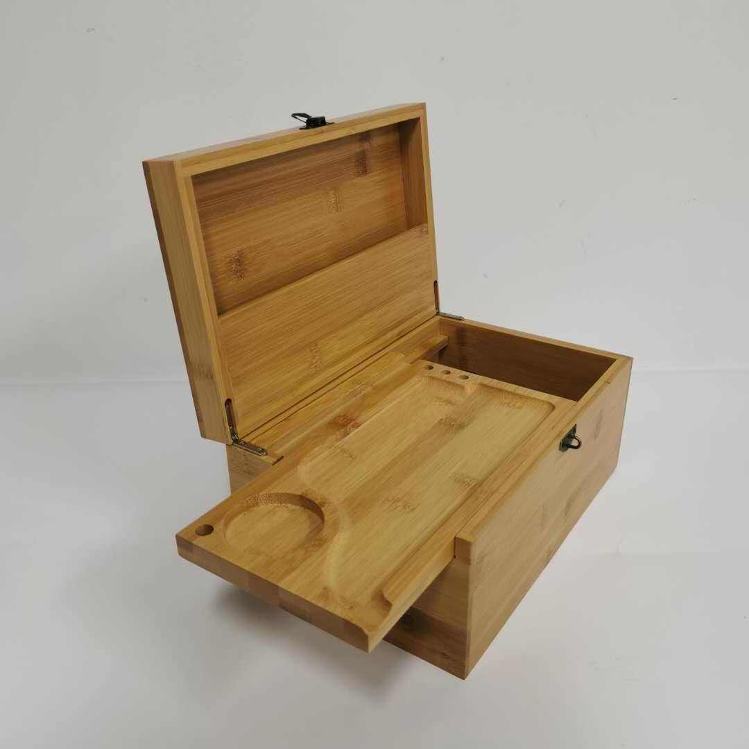 Bamboo Wooden Herb Stash Box With Rolling Tray Storage Container To Store Smoking Accessories Grinder Pipe Rolling Papers