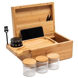 Bamboo Wooden Herb Stash Box With Rolling Tray Storage Container To Store Smoking Accessories Grinder Pipe Rolling Papers