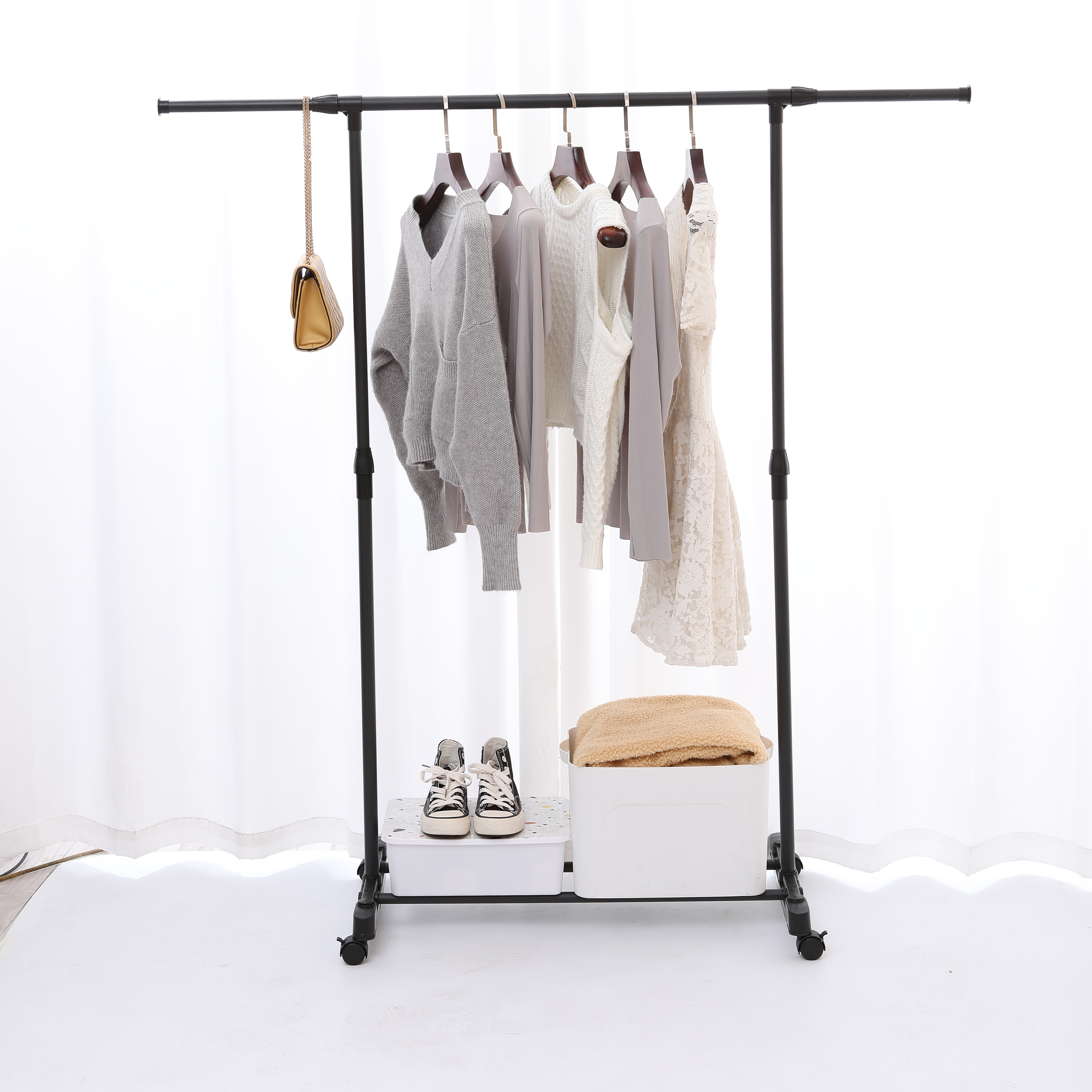 Commercial Clothing Garment Rack with Shelves Clothing Racks on Wheels Rolling Closet Clothes Rack for Heavy Duty Portable