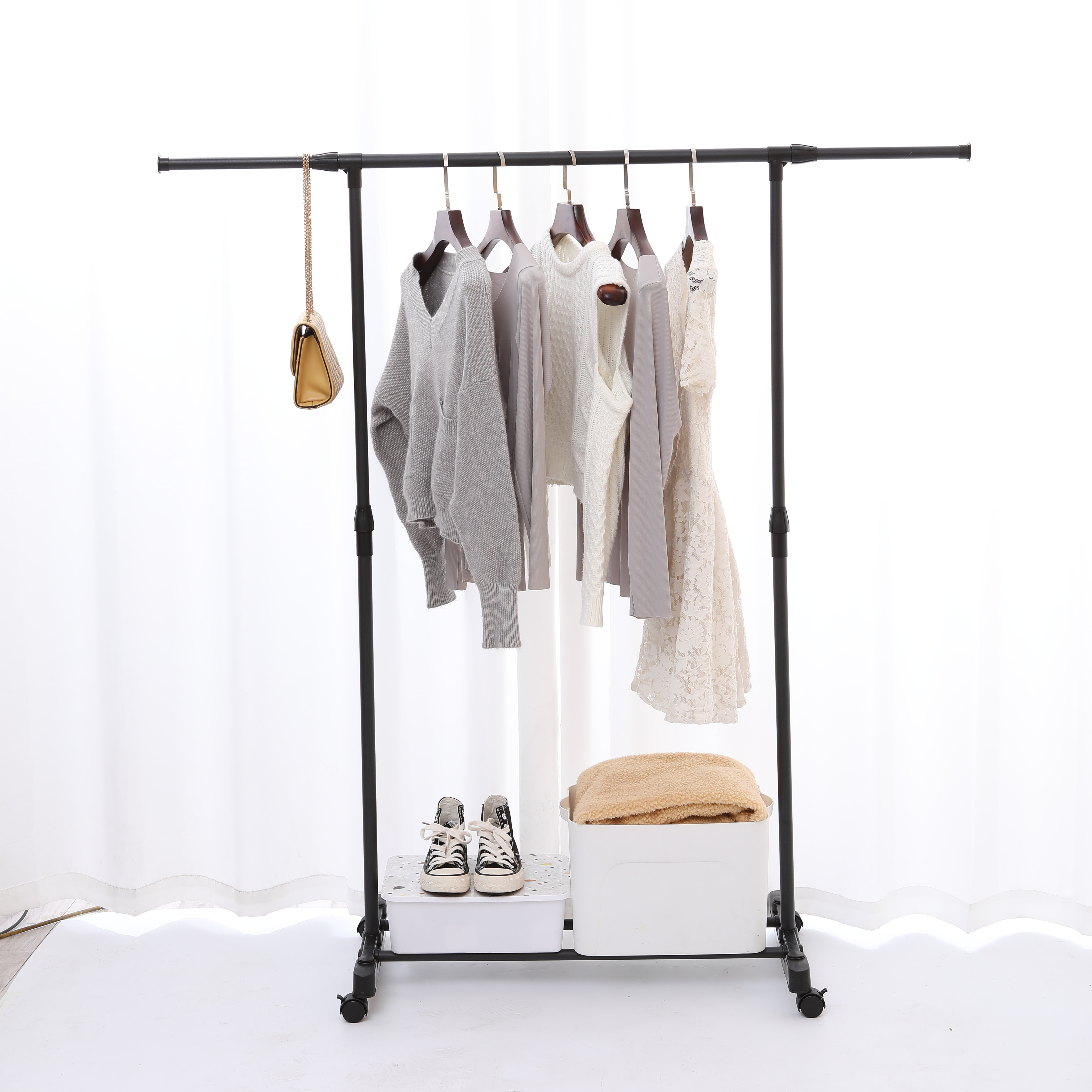 Double Clothing Garment Rack with Shelves Capacity 600 lbs Clothing Racks on Wheels Rolling Clothes Rack for Hanging Clothes