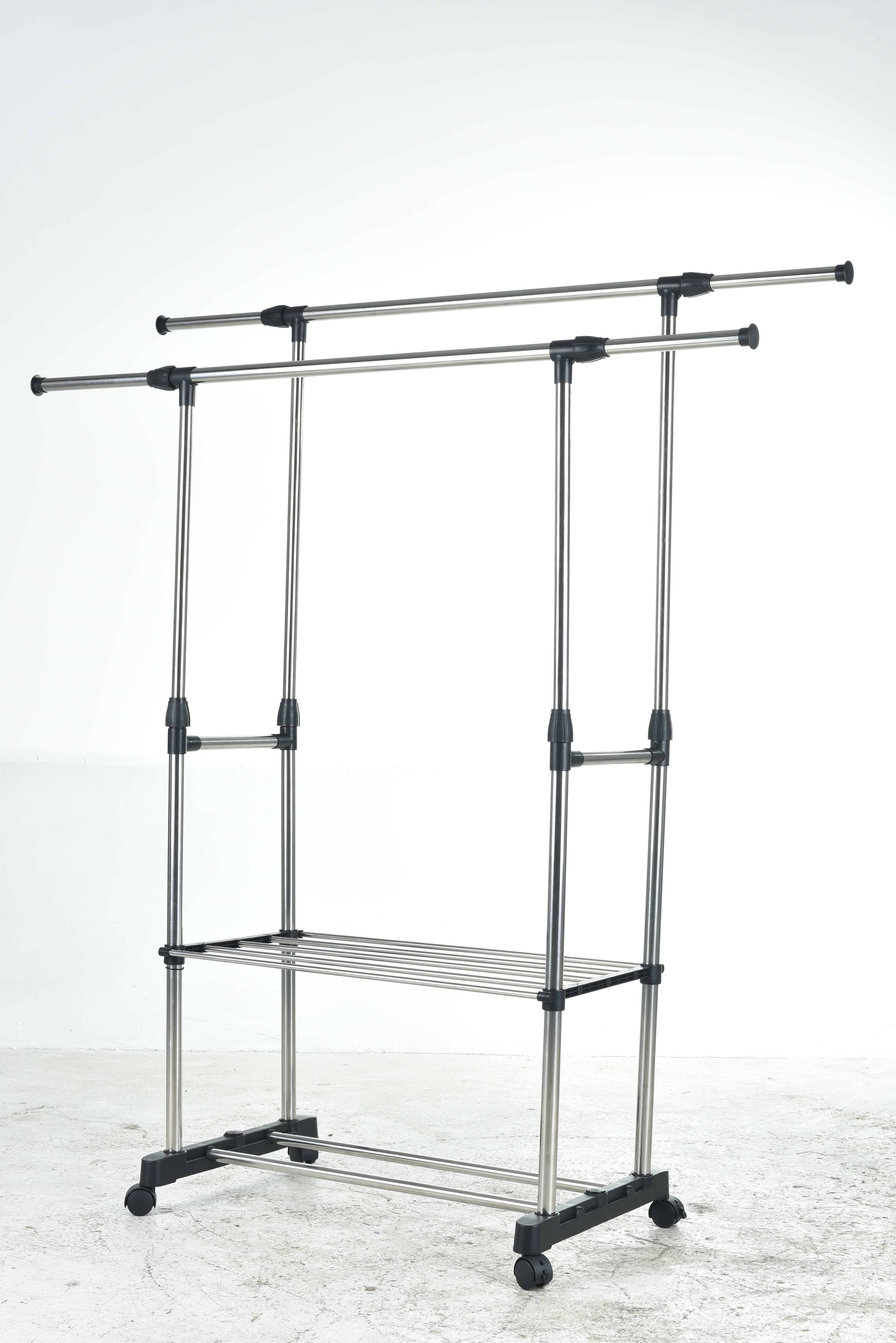 Double Clothing Garment Rack with Shelves Capacity 600 lbs Clothing Racks on Wheels Rolling Clothes Rack for Hanging Clothes