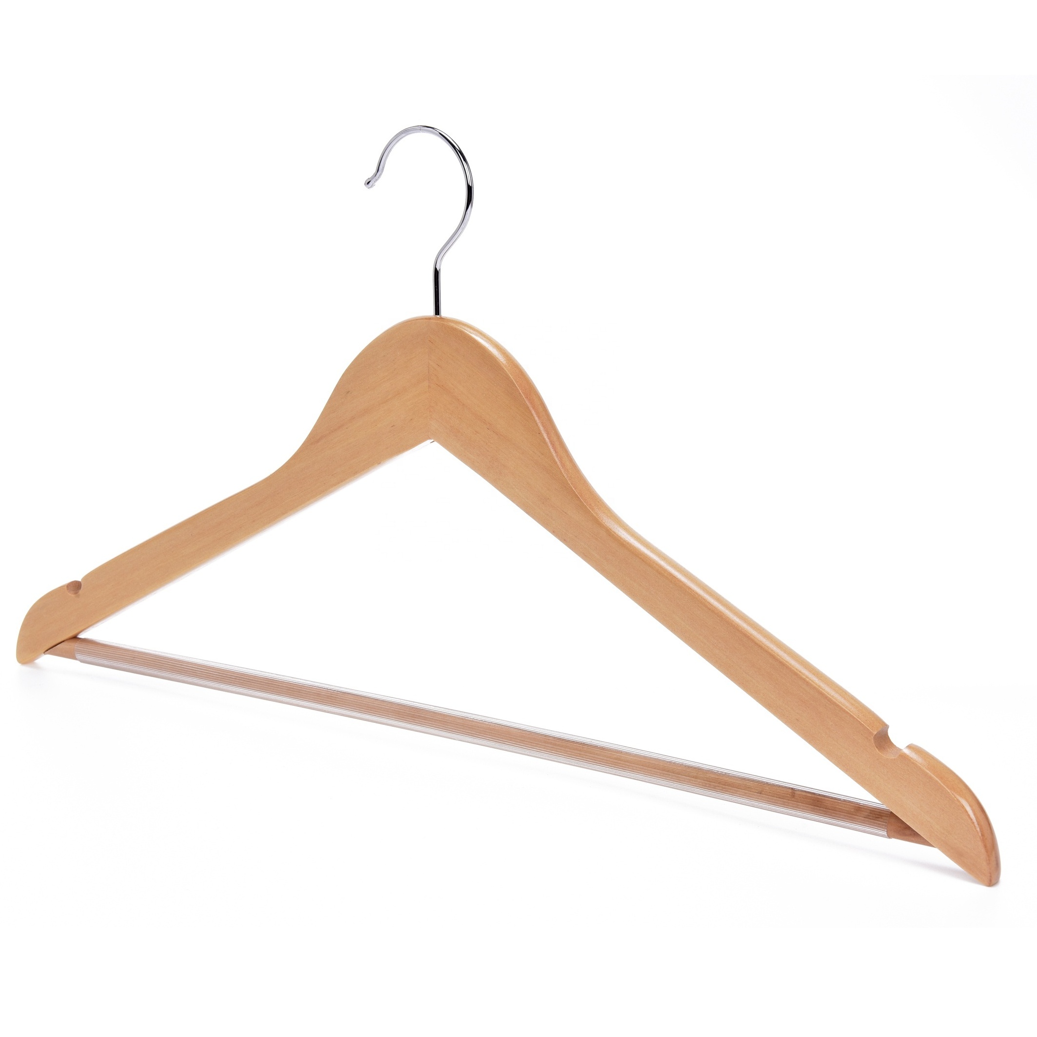 WINSUN Hanger Hotel Wooden Clothes Hanger Wholesale Wood Clothing Hanger with Non Slip Tube Bar