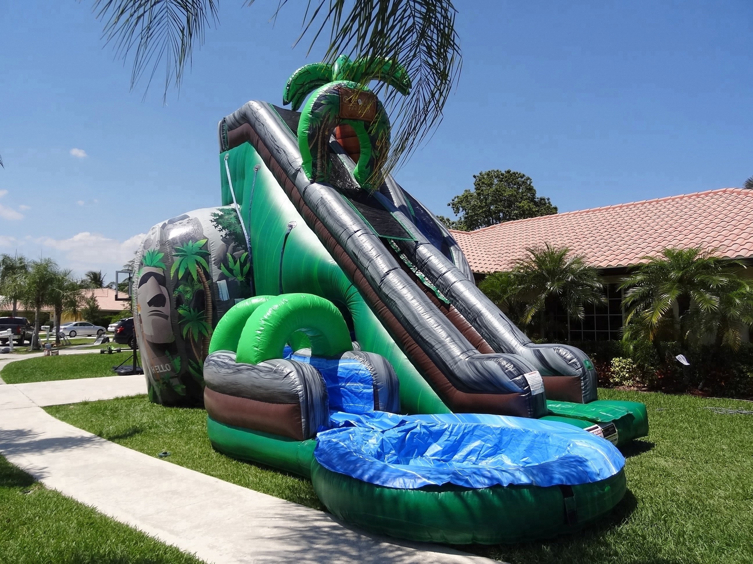 25ft tall Coconut Falls Water slide Inflatable Kids Backyard Curved Twins Water Slide With Pool