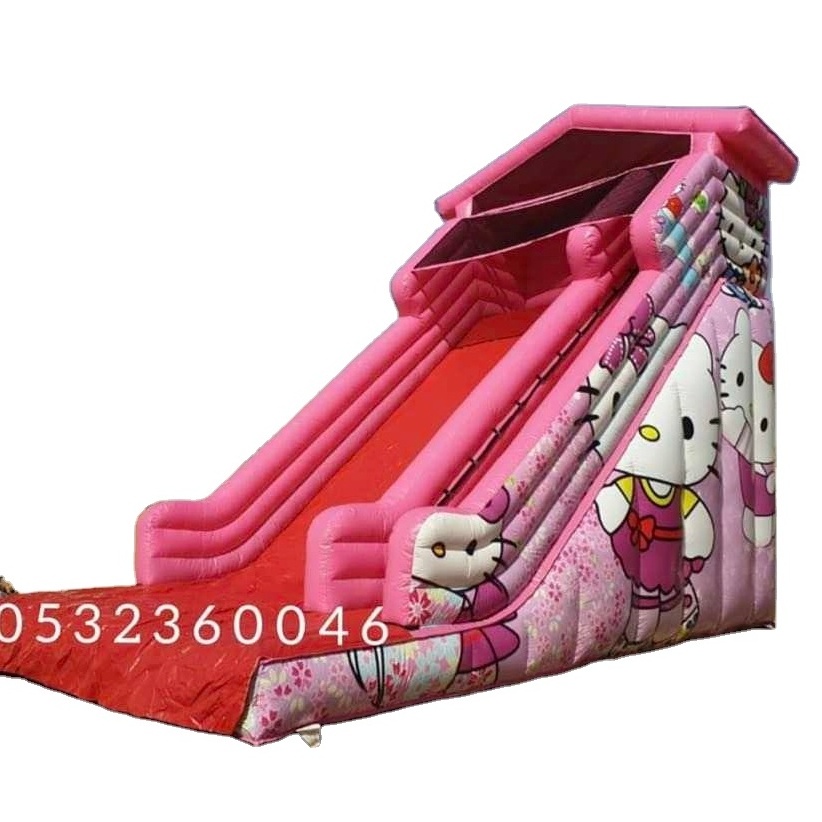 Pink  inflatable children kitty slides,inflatable slides for rentals,inflatable amusement park slip n slides sale