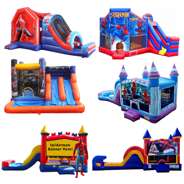 Attractive superheroes inflatable cartoon bouncy castles spiderman inflatable bounce house combo spiderman  moonwalks for sale