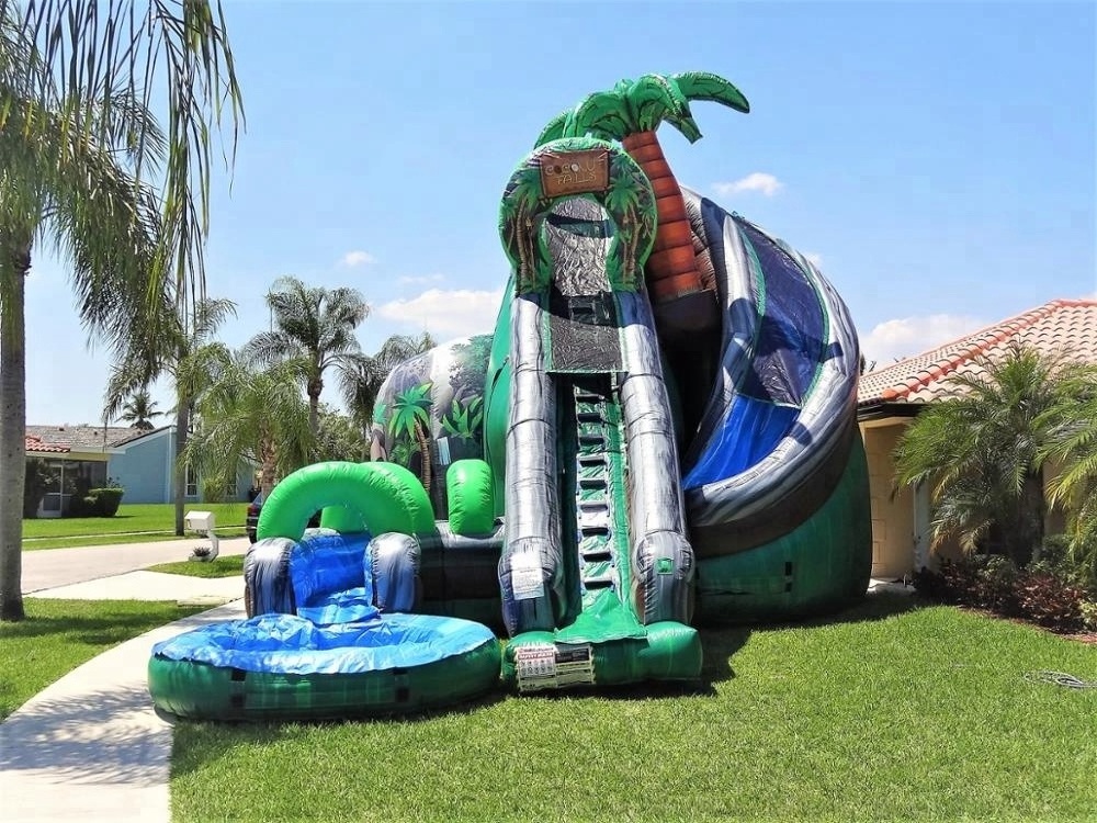 25ft tall Coconut Falls Water slide Inflatable Kids Backyard Curved Twins Water Slide With Pool