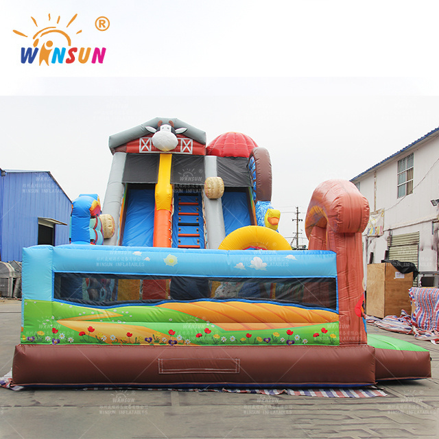 2023 good price farm theme inflatable slide Farm Animals inflatable games slides giant slide with dual lane for kids