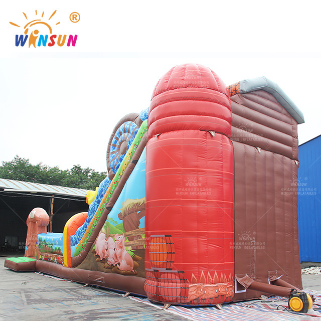 2023 good price farm theme inflatable slide Farm Animals inflatable games slides giant slide with dual lane for kids