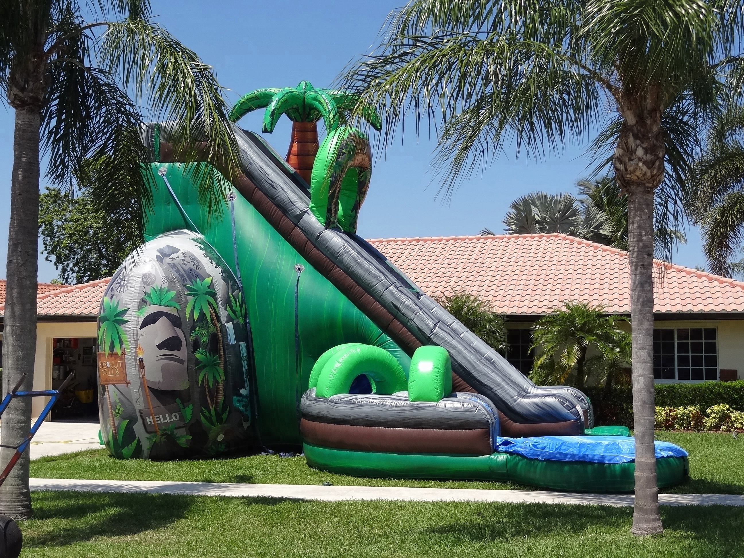 25ft tall Coconut Falls Water slide Inflatable Kids Backyard Curved Twins Water Slide With Pool