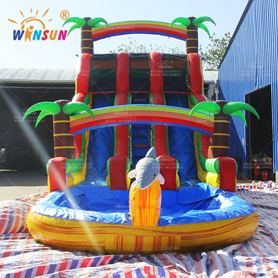 20ft tall Tropical Yellow Marble Inflatable Water Slide palm tree inflatable double water slides