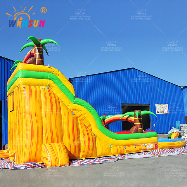 20ft tall Tropical Yellow Marble Inflatable Water Slide palm tree inflatable double water slides