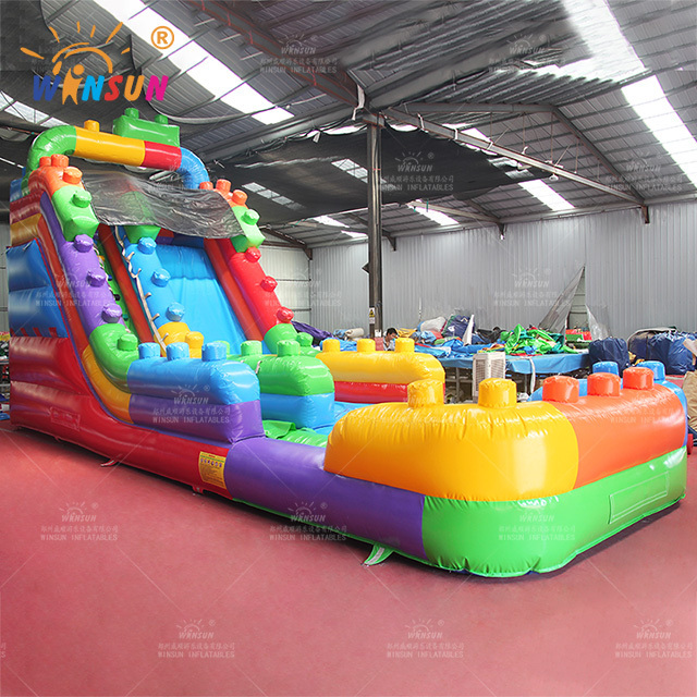 New design legos movie themed slide Colorful Park Amusement legos slide inflatable slide with air blower