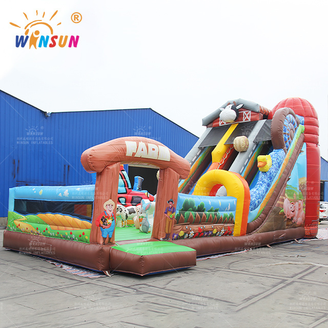 2023 good price farm theme inflatable slide Farm Animals inflatable games slides giant slide with dual lane for kids