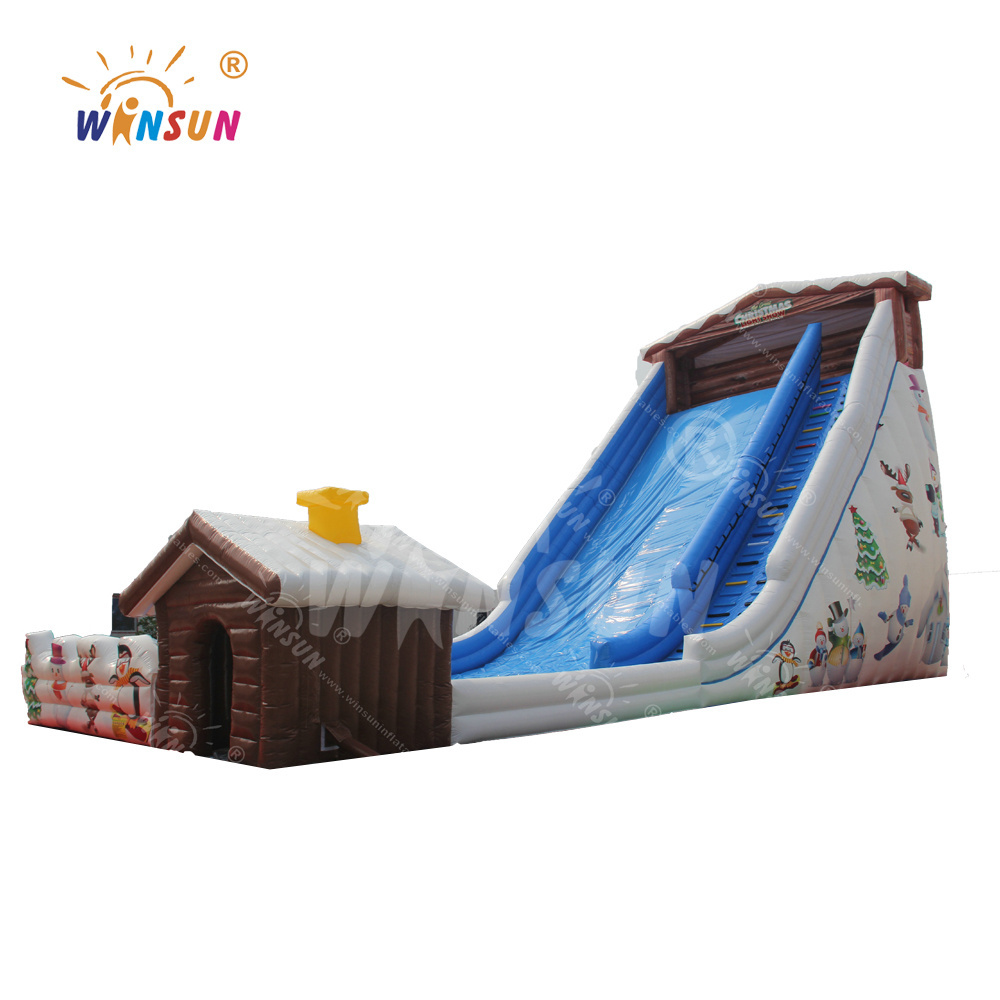 WINSUN 24m Giant PVC Inflatable Slide with Snow House Jumping Castle Toy for Kids and Adults Includes Blower