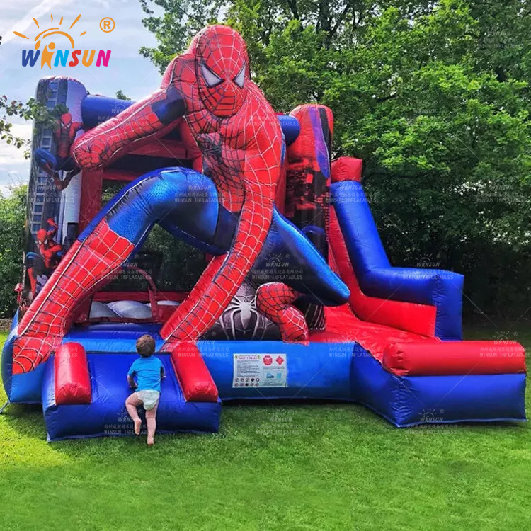 character custom  jumping  SpiderMan inflatable bouncer House combo with slide for kids bouncy castle