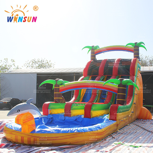 20ft tall Tropical Yellow Marble Inflatable Water Slide palm tree inflatable double water slides