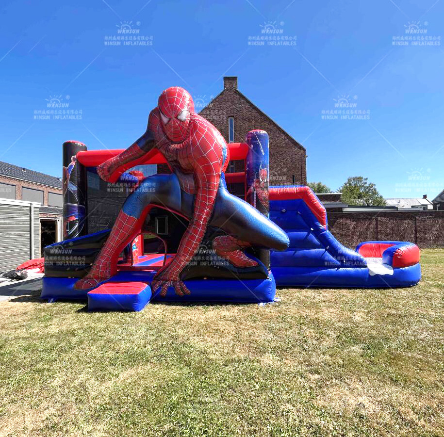 Attractive superheroes inflatable cartoon bouncy castles spiderman inflatable bounce house combo spiderman  moonwalks for sale