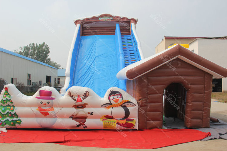 WINSUN 24m Giant PVC Inflatable Slide with Snow House Jumping Castle Toy for Kids and Adults Includes Blower