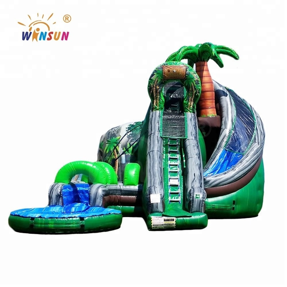 25ft tall Coconut Falls Water slide Inflatable Kids Backyard Curved Twins Water Slide With Pool