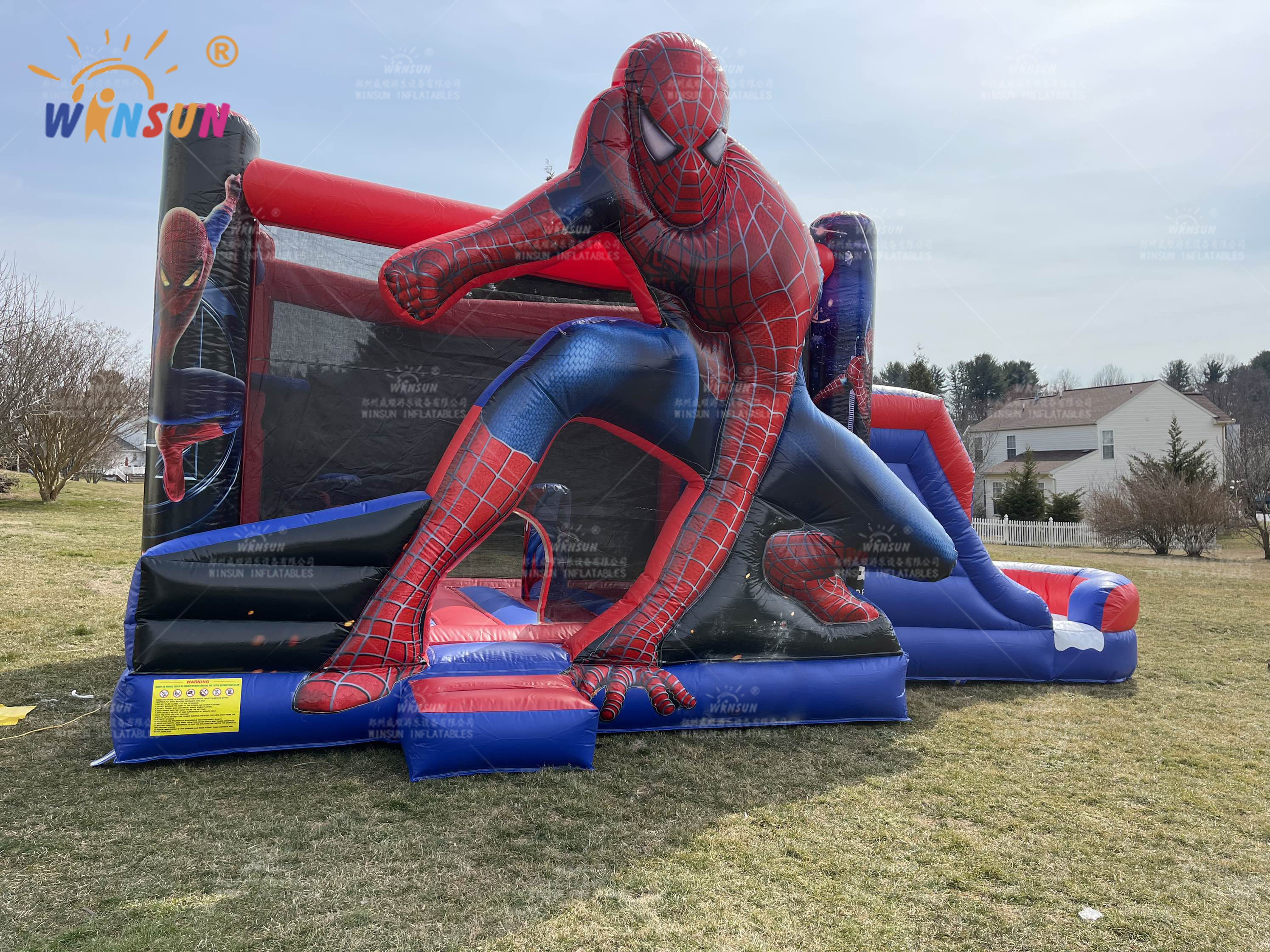 character custom  jumping  SpiderMan inflatable bouncer House combo with slide for kids bouncy castle