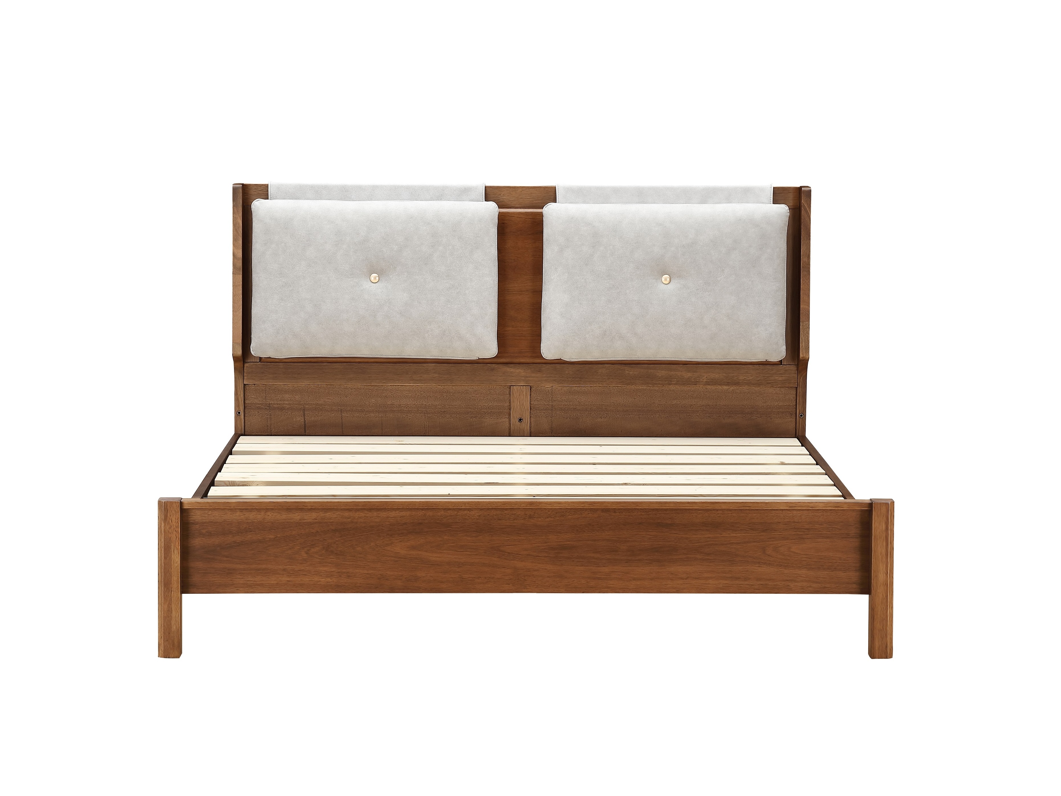 Solid Wood Frame With Removable soft Cushion Headboard king size bed For Winter / Summer functional Bed Walnut Color Sturdy Beds