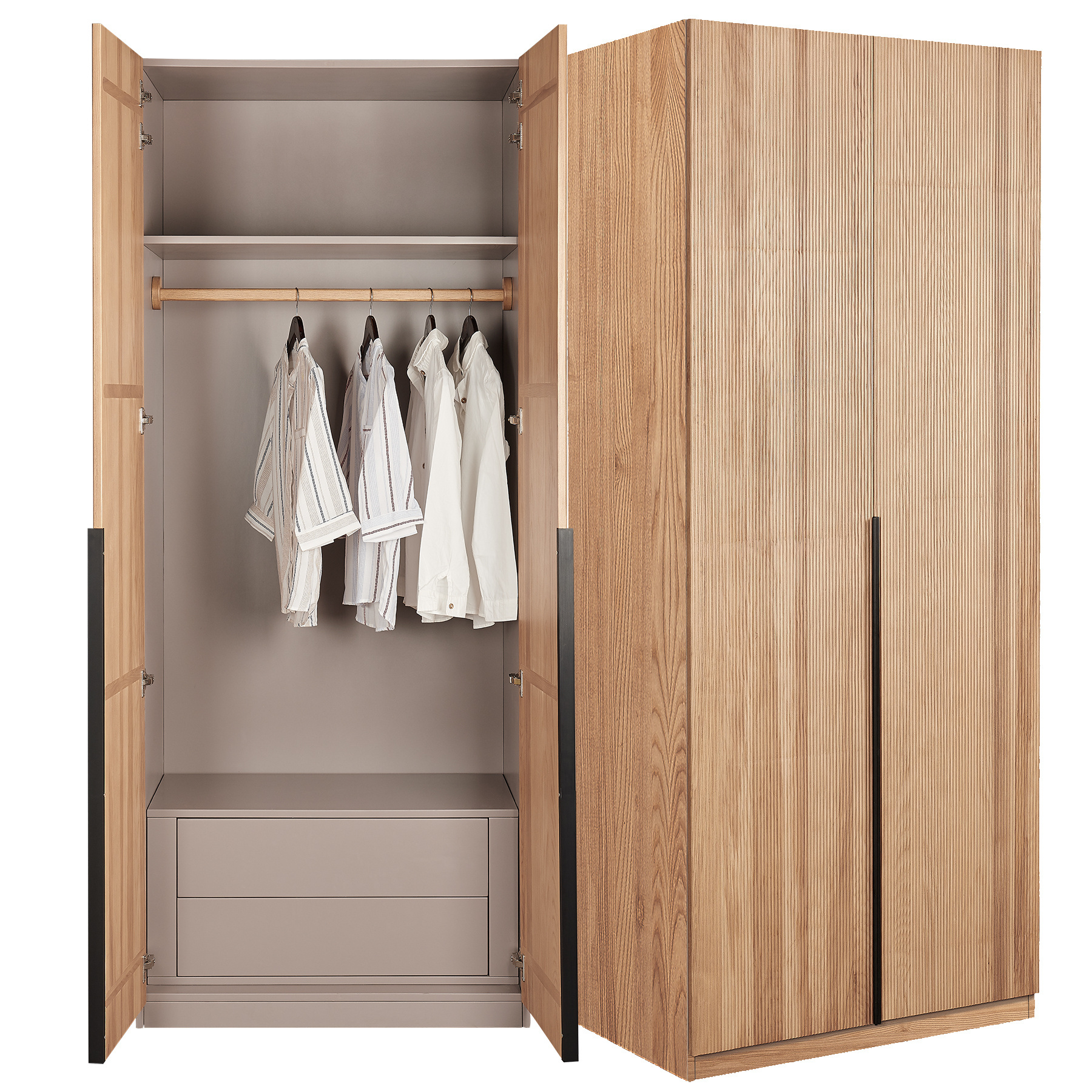 Solid wood Modern 2 doors wardrobe chest of drawers large capacity cabinet wooden furniture bedroom storage closet 9363-2W