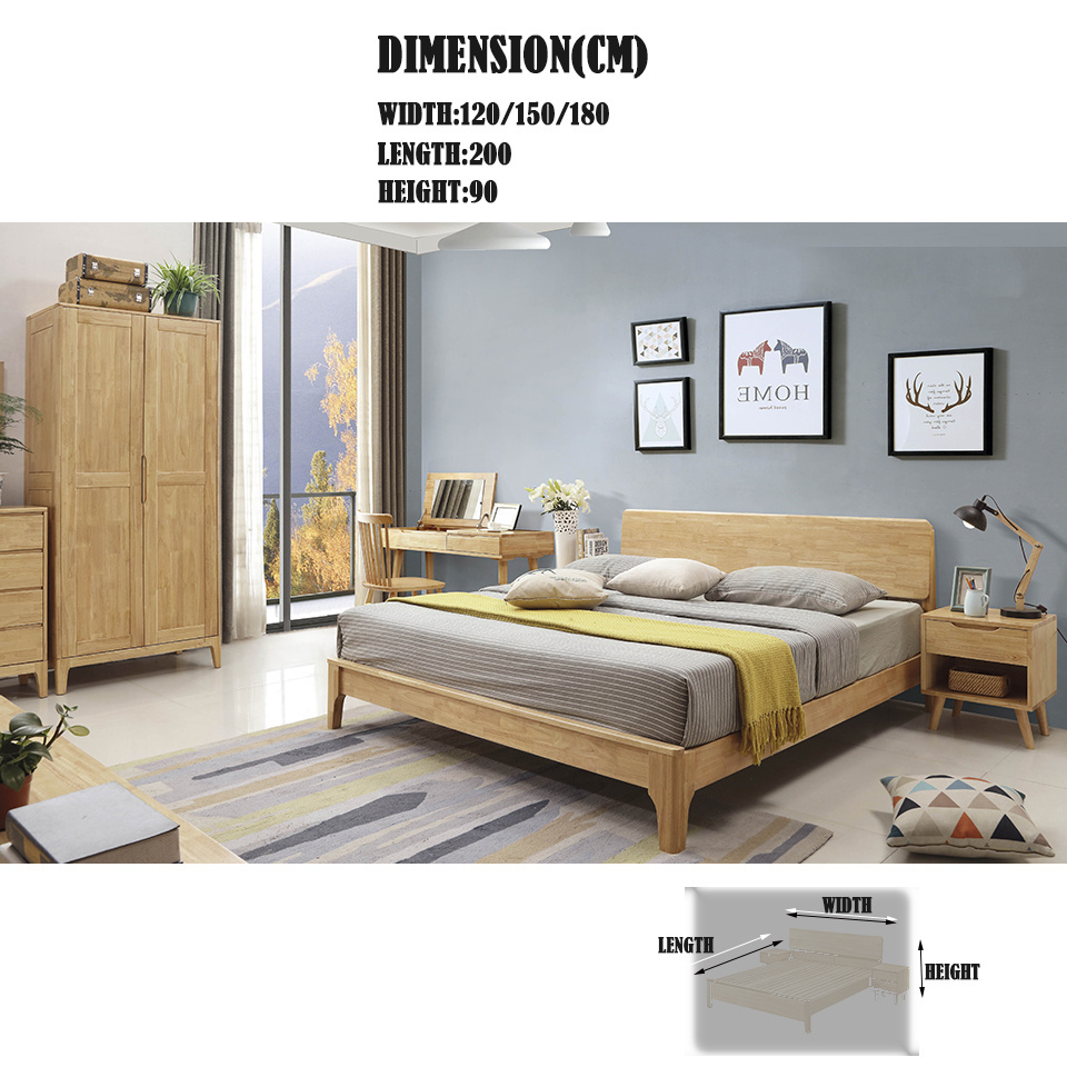 Factory Price Wholesale Wooden Home Furniture Bedroom Furniture Platform Bed with Sturdy Headboard Bed Frame Hotel Guesthouse