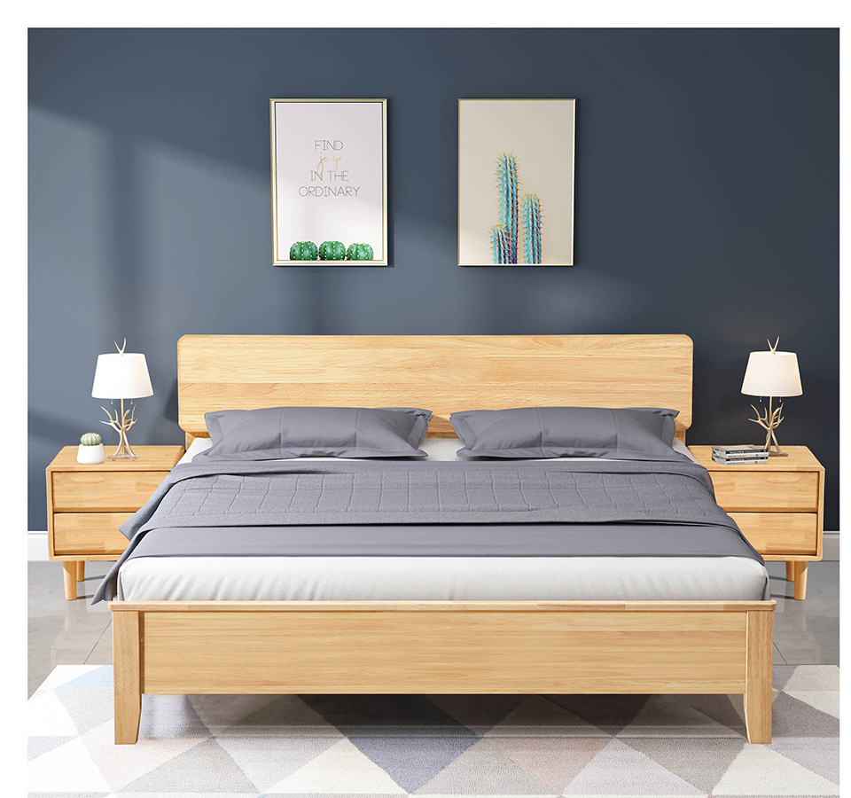 Factory Price Wholesale Wooden Home Furniture Bedroom Furniture Platform Bed with Sturdy Headboard Bed Frame Hotel Guesthouse