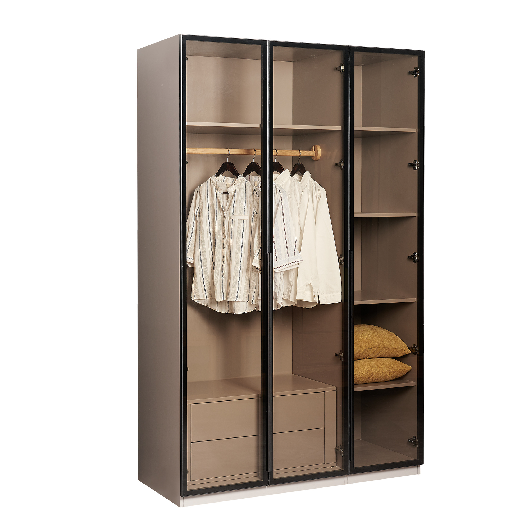 Nordic modern wardrobe 3 glass doors chest of drawers large capacity cabinet wooden furniture bedroom storage closet 9363-3G