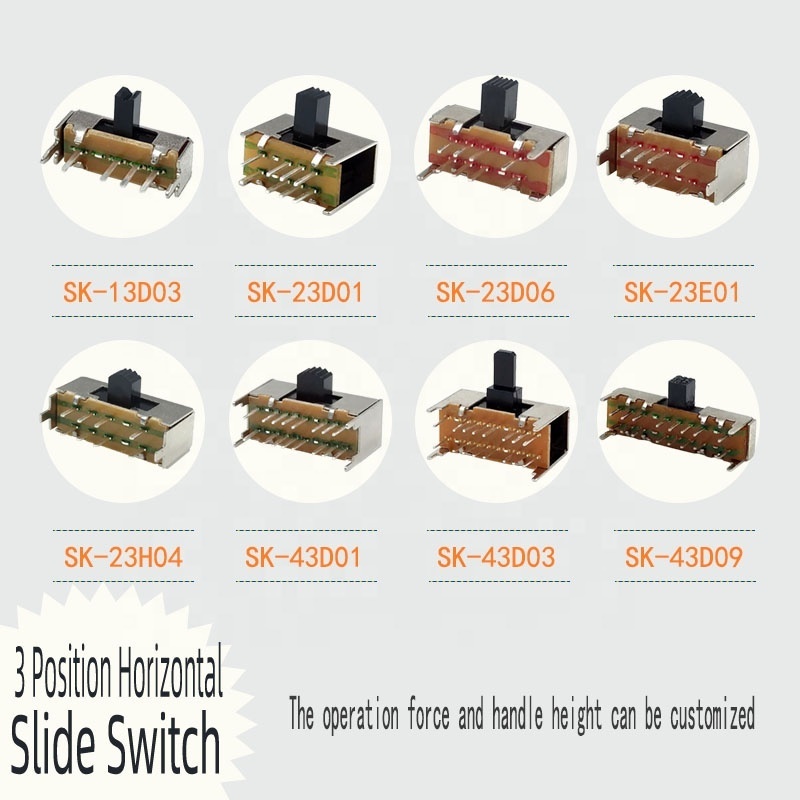 Wintai-tech dp3t 8 pin slide switches 2p3t 8 pin slide switch 3 position slide switch