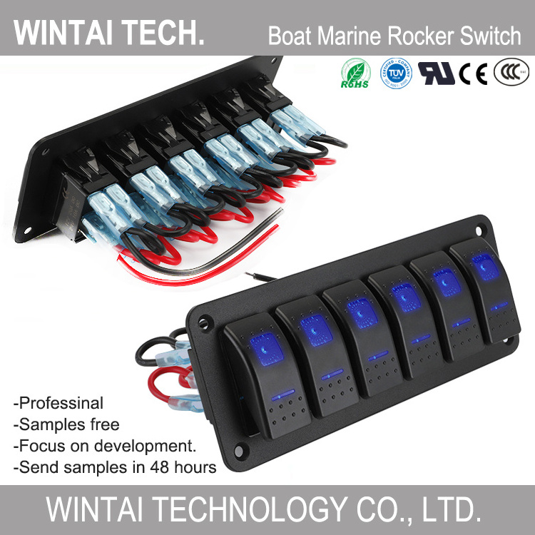 Wintai-Tech 5 gang car marine boat led rocker switch led light rocker switch panel for car 5 gang rocker switch panel