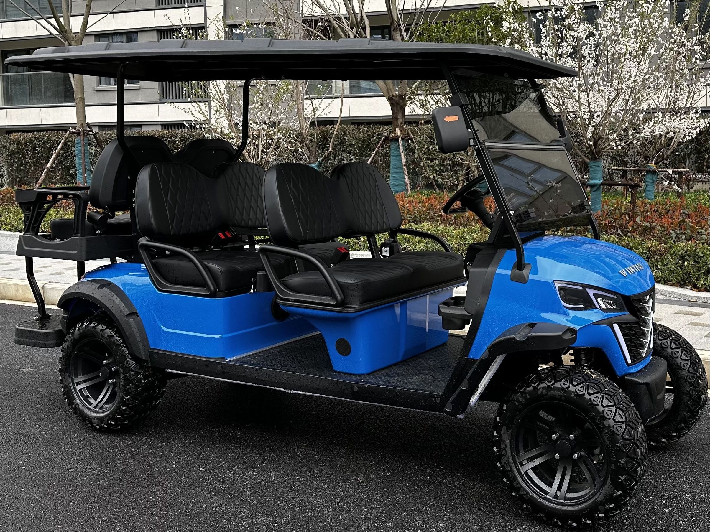 ShunCha 72V Lithium Battery 4 Front+2Rear 6 Seats off road tire Electric Golf Cart with pedal folding glass