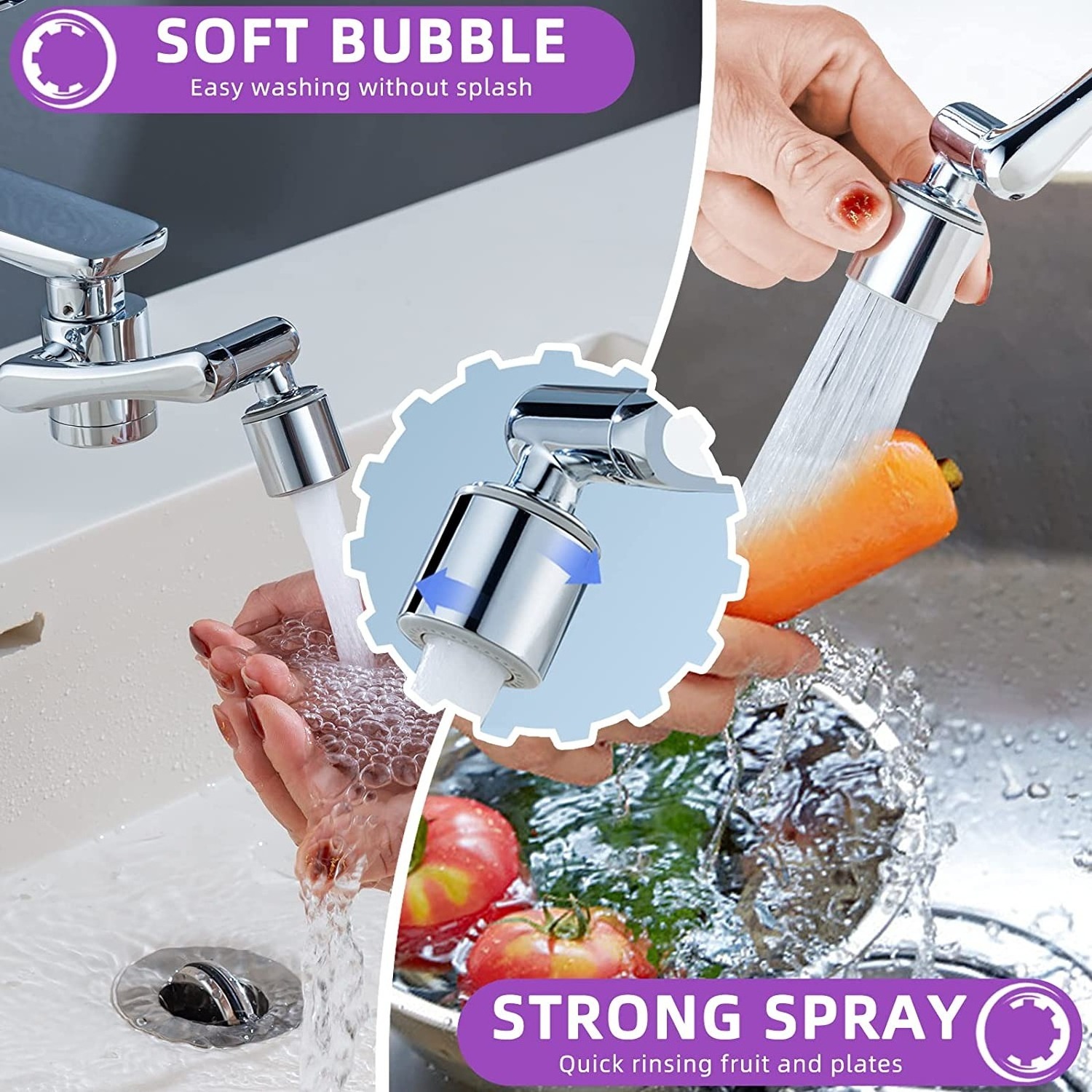 1080 Swivel Faucet Extender Universal Sink Water Aerator  2 Mode Splash Filter Extension, Kitchen Bathroom 360 Angle Rotatable