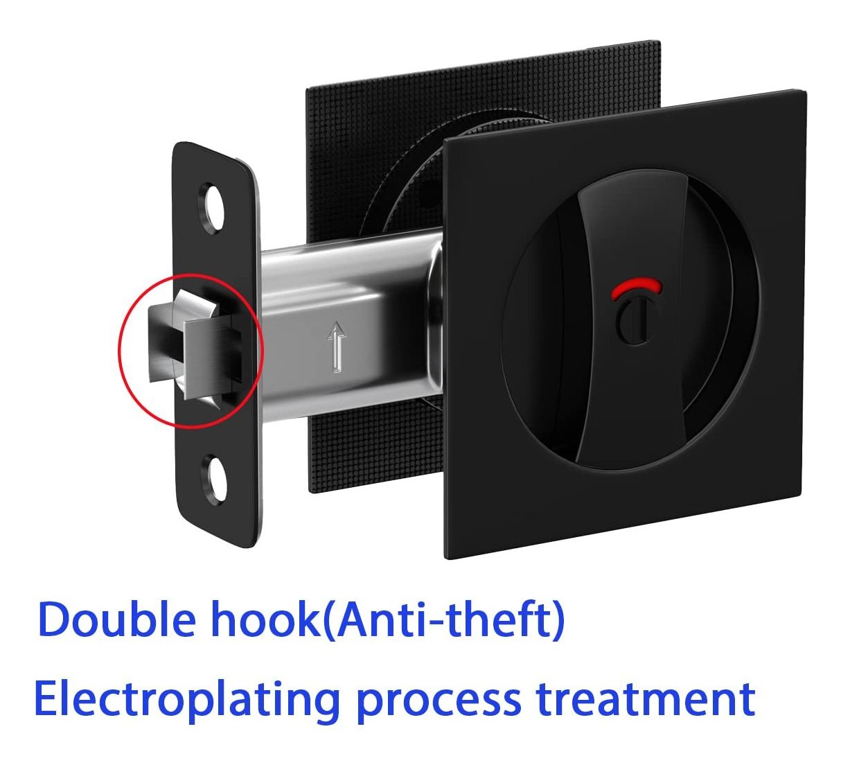 Round Pocket Door Lock with Color Coded Indicators, Privacy (Bed/Bath) Latch, Flush, Large Locking Lever, 2-3/8