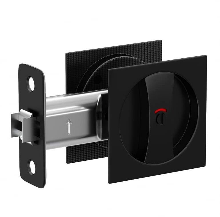 Round Pocket Door Lock with Color Coded Indicators, Privacy (Bed/Bath) Latch, Flush, Large Locking Lever, 2-3/8