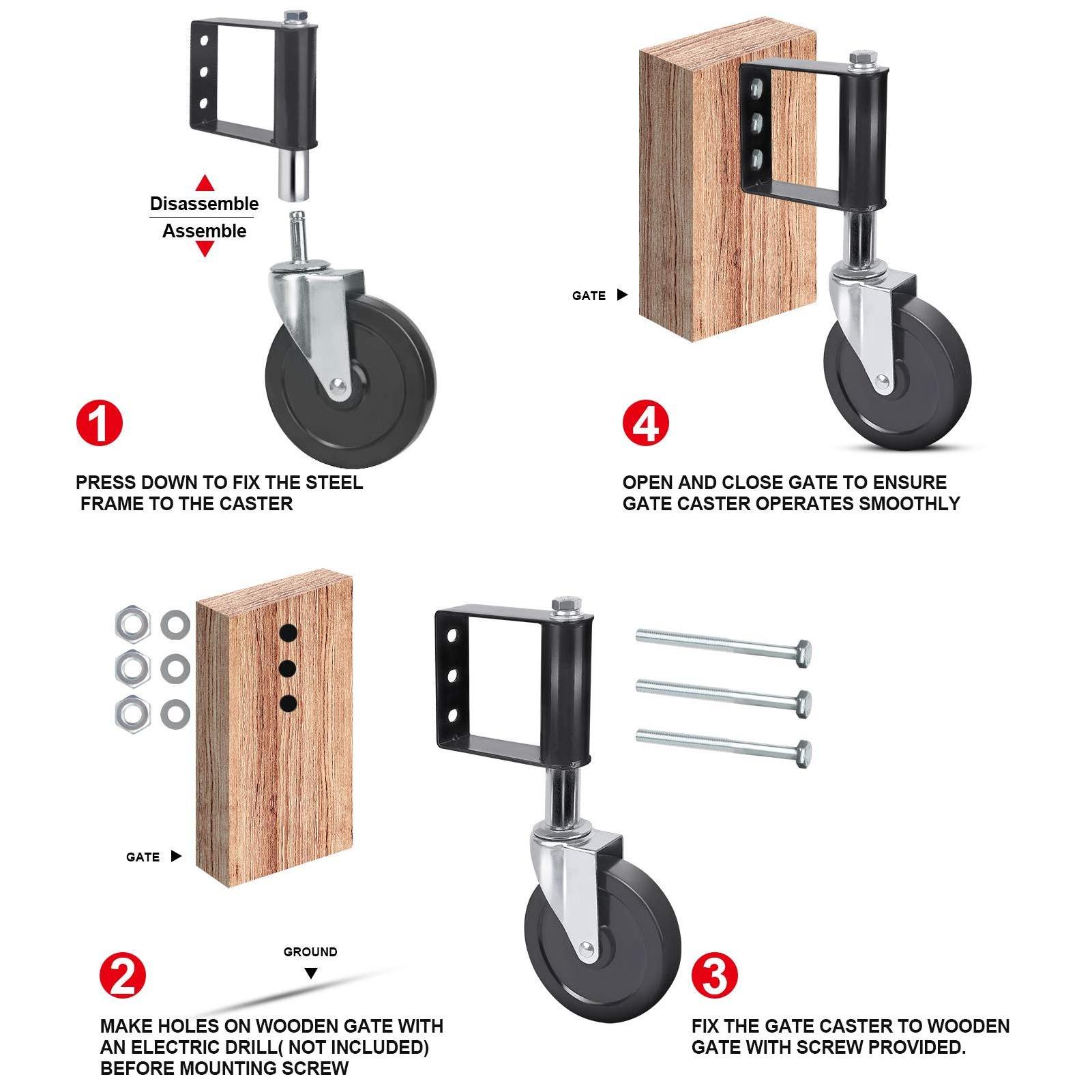 Gate Wheels for Wooden Gate, Spring Loaded Gate Caster Heavy Duty for Metal Tube Swing Gate, Small Fence Gate Support Wheel