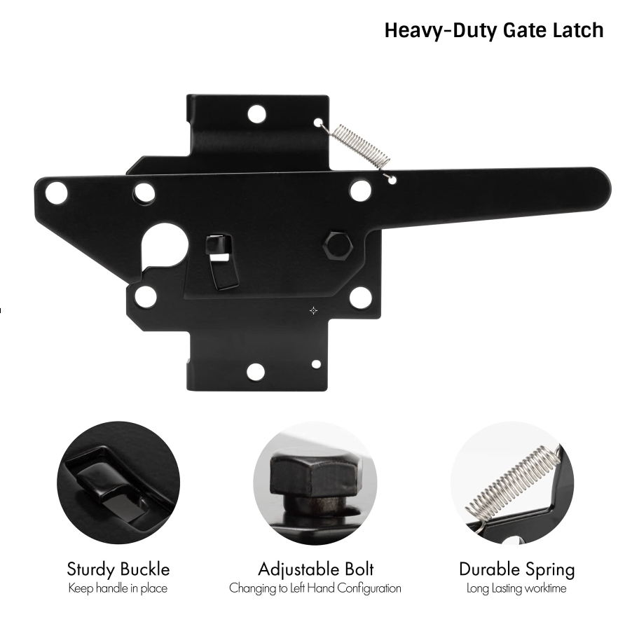 Heavy Duty Self-Locking Gate Latch for Wooden Fence, Post Mount Automatic Gate Lock Gravity Door Latch Hardware