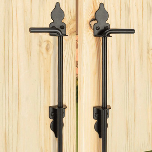 18" Heavy Duty Cane Bolt Gate Drop Rod Hardware Ground Latch for Wood PVC Vinyl Metal Fences Gates, Double Doors, Black Solid St