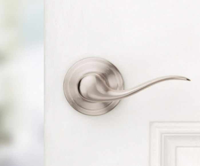 Front Door Handle No Lock, Entry Handleset Exterior with Interior Reversible Handed Lever, Non-Locking, with  Protection