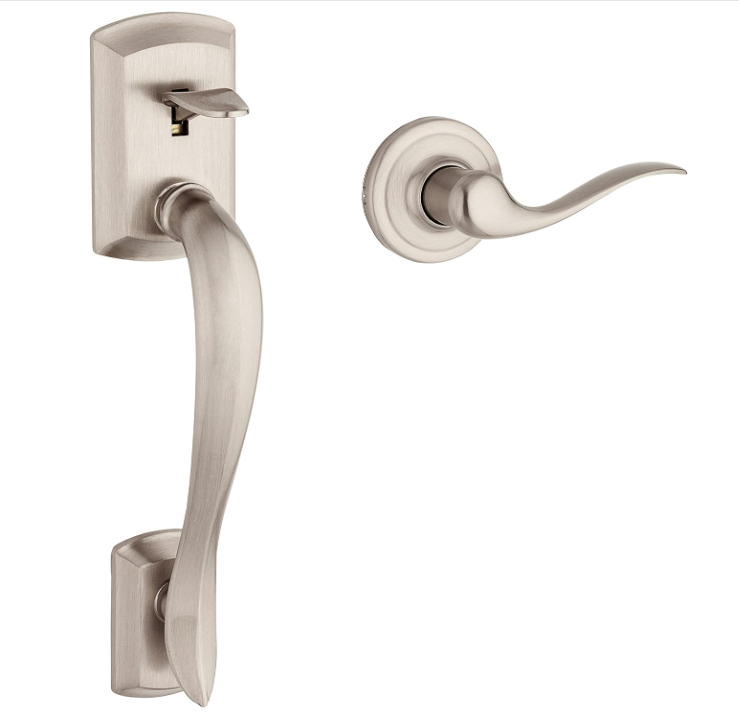 Front Door Handle No Lock, Entry Handleset Exterior with Interior Reversible Handed Lever, Non-Locking, with  Protection