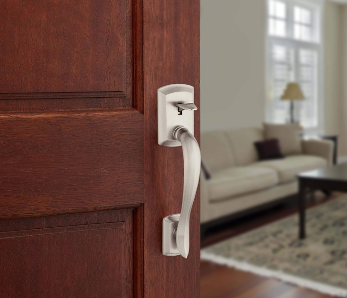 Front Door Handle No Lock, Entry Handleset Exterior with Interior Reversible Handed Lever, Non-Locking, with  Protection