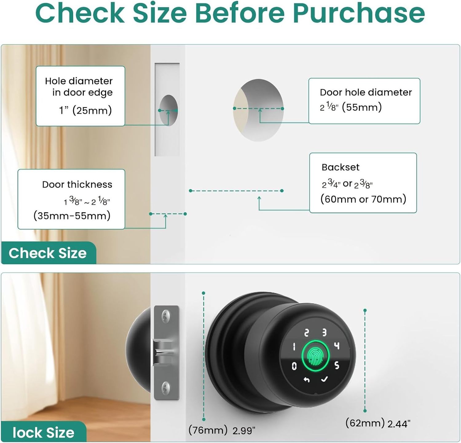 4 in 1 Smart Fingerprint Door Knob with Keypad Door Lock, Biometric Smart Door Knobs & App Control, Keyless Entry Door Lock