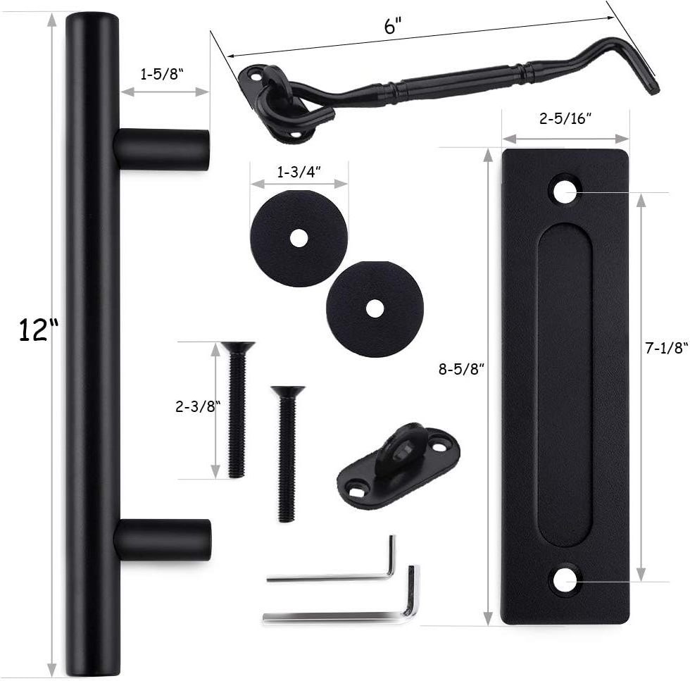 Black Barn Door Handle with Door Latch Set| Round Heavy Duty Solid Steel Gate Pull Handle | for Barn Door Gates Garages Sheds