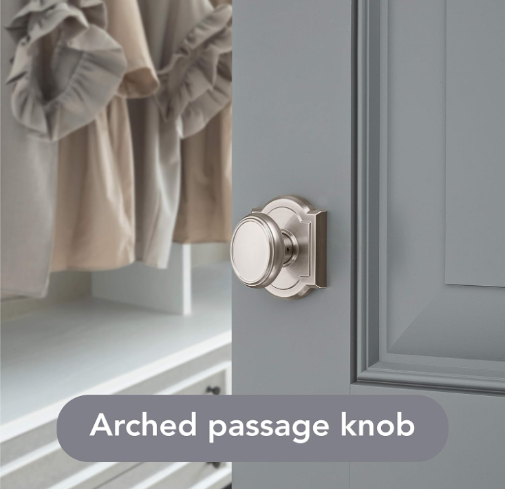 Interior Passage Door Knob for Hallway/Closet/Rooms, Non-Locking Door Handle, in Satin Nickel