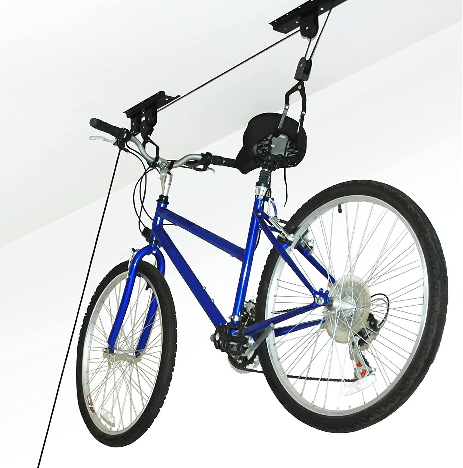 Bike Hanger  Overhead Pulley System with 100lb Capacity for Bicycles or Ladders  Secure Garage Ceiling Storage