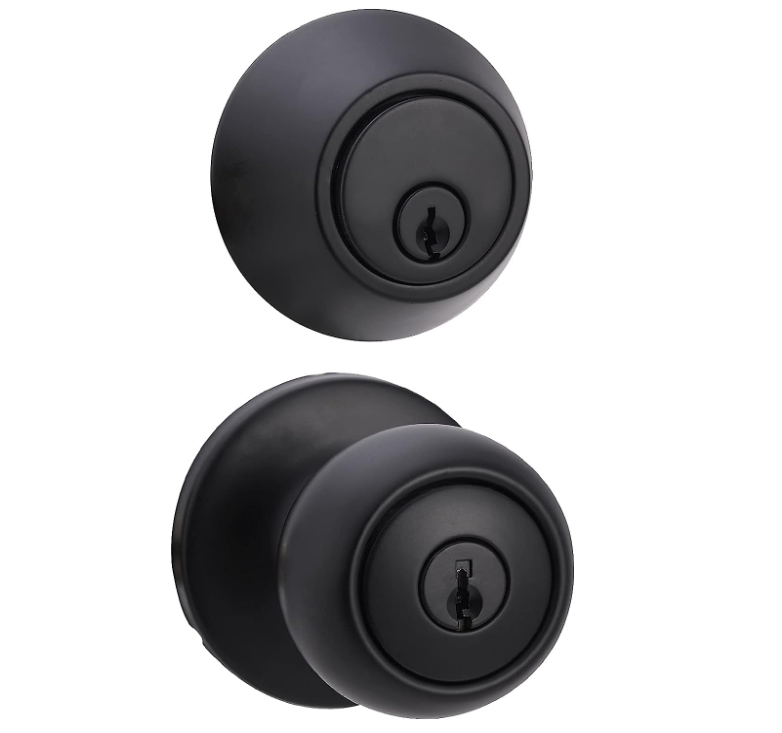 Exterior Door Knob With Key Lock and Deadbolt, Coastal, Matte Black