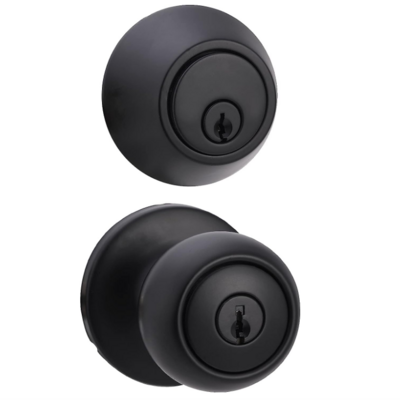 Exterior Door Knob With Key Lock and Deadbolt, Coastal, Matte Black